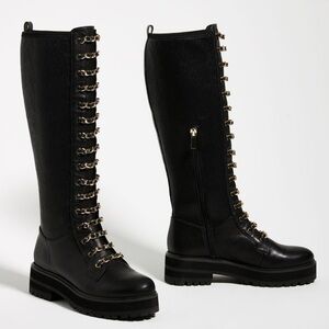 CECELIA NEW YORK Black Lace Up Boots with Gold Details